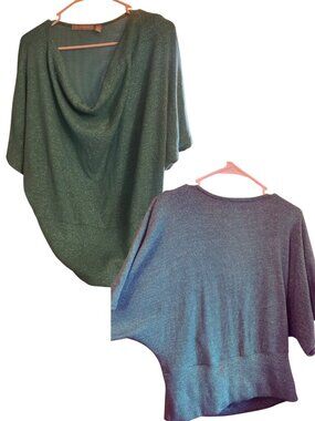 NY Collection~Teal Green~Metallic Shimmer~Cowl Neck Dolman Top Blouse~XL